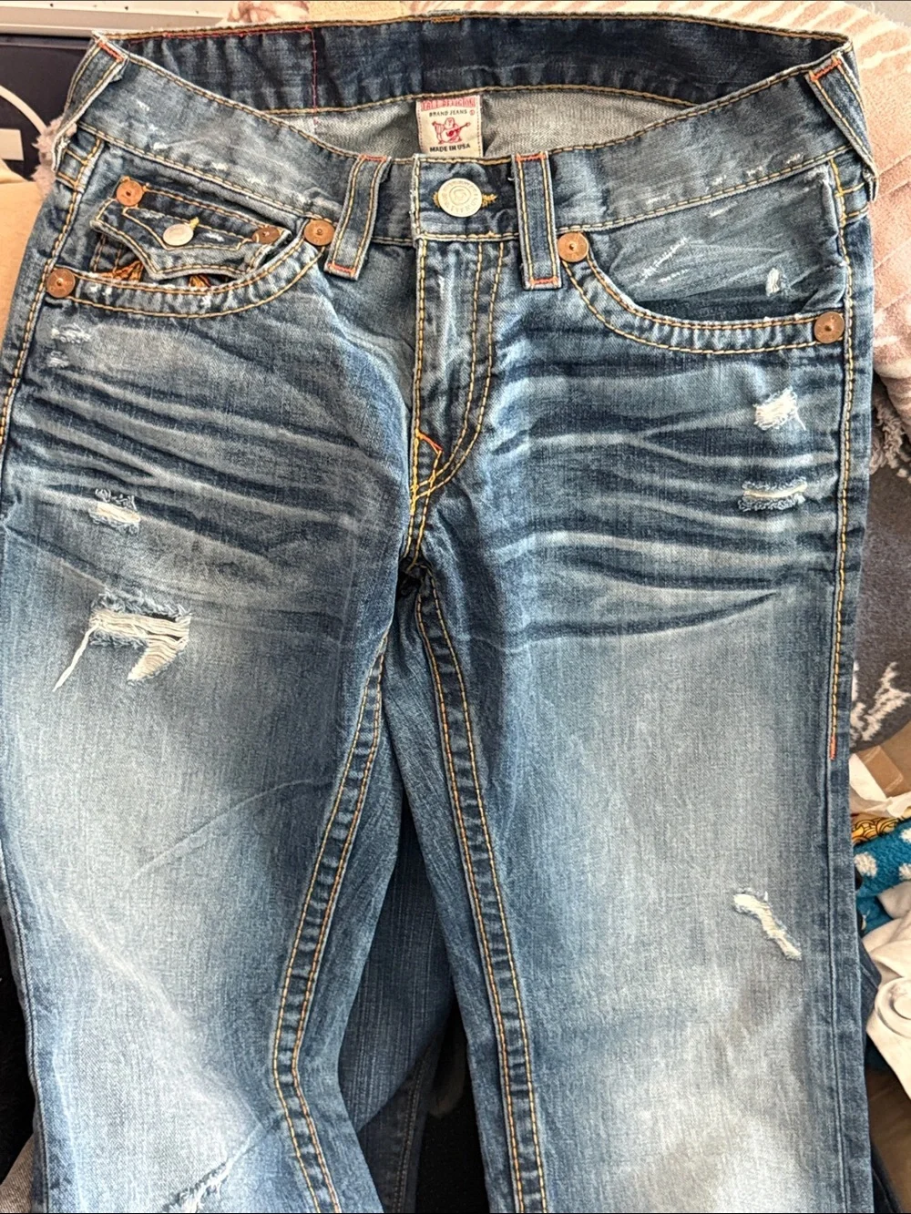True Religion Light Blue Embroidered Back Pocket Jeans